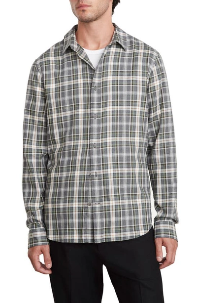 Vince Weeknight Plaid Flannel Button-up Shirt In Medium Heather Gray