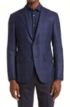 Zegna Prince Of Wales Plaid Achillfarm Wool Blazer In Navy