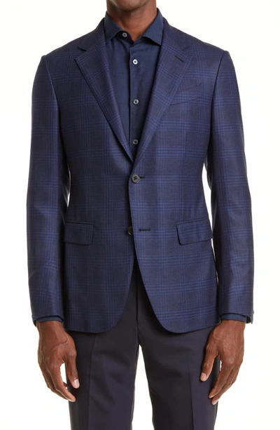 Zegna Prince Of Wales Plaid Achillfarm Wool Blazer In Navy