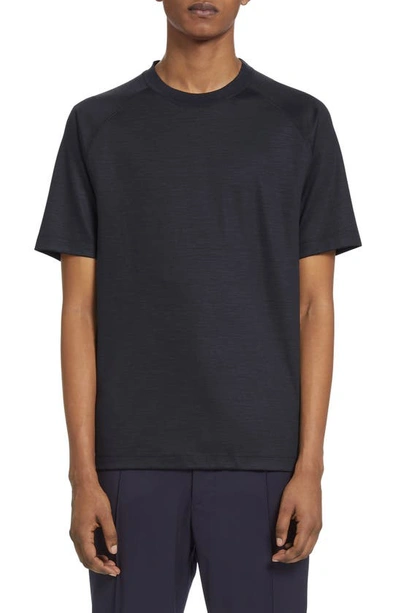 Zegna High Performance Wool Short Sleeve Tee In Navy