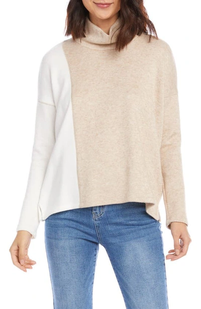 Karen Kane Colorblock Turtleneck Sweater In Oatmeal