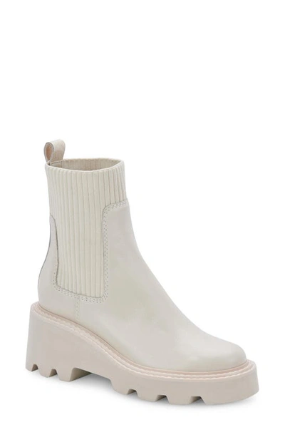 Dolce Vita Hoven Chunky Lug Sole Chelsea Booties Women's Shoes In Ivory Leather H2o