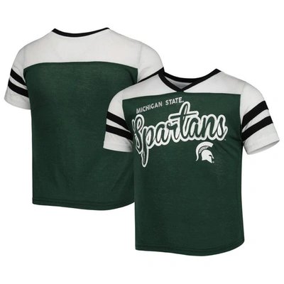 COLOSSEUM GIRLS YOUTH COLOSSEUM GREEN MICHIGAN STATE SPARTANS PRACTICALLY PERFECT STRIPED T-SHIRT