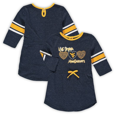 Colosseum Kids' Girls Toddler  Heathered Navy West Virginia Mountaineers Poppin Sleeve Stripe Dress In Heather Navy