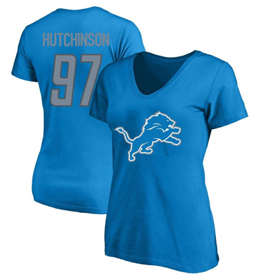 Fanatics Aidan Hutchinson Blue Detroit Lions Plus Size Fair Catch Name & Number V-neck T-shirt