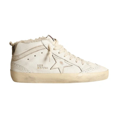Golden Goose Mid Star Classic Sneakers In White Beige