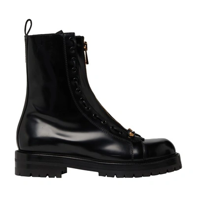 Versace Leather Boots In Black  Gold