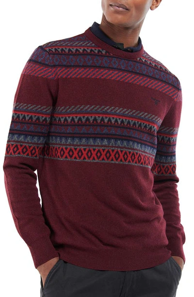 Barbour Winterborne Fairisle Lambswool Crewneck Sweater In Ruby