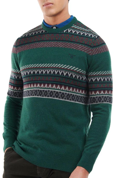 Barbour Winterborne Fairisle Lambswool Crewneck Sweater In Forest