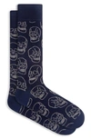 Bugatchi Skull Pattern Dress Socks In Navy