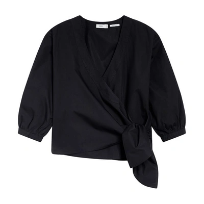 Closed Cropped Wrap Blouse In Black