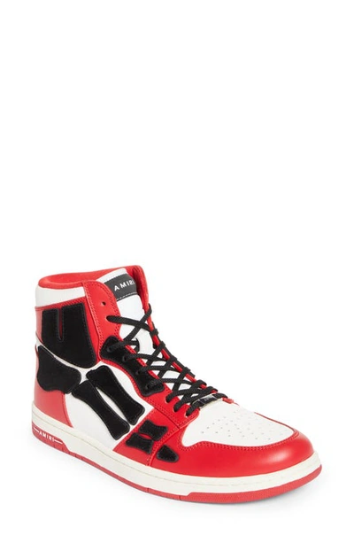Amiri Skel-top Colour-block Leather And Suede High-top Sneakers In Red