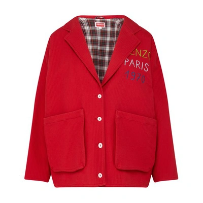 Kenzo Logo-embroidered Single-breasted Blazer In Medium Red