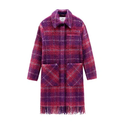 Woolrich Brushed Wool Long Overshirt In Bright Beet Check
