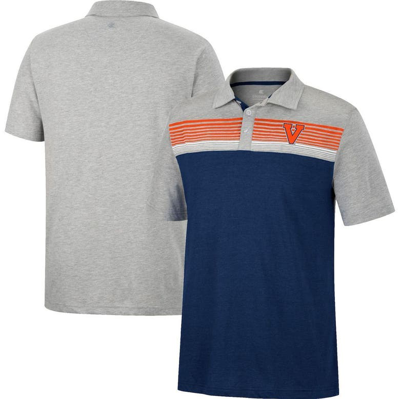 Colosseum Men's  Navy, Heathered Gray Virginia Cavaliers Caddie Polo Shirt In Navy,heathered Gray