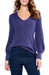 Nic + Zoe Shaker Stitch Cotton Blend Crewneck Sweater In Purple