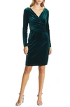 Eliza J Ruched Long Sleeve Velvet Body-con Dress In Hunter