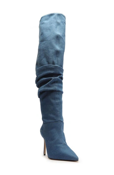 Schutz Ashlee Thigh High Pointed Toe Slouch Boot In Blue