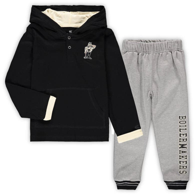 Colosseum Kids' Toddler  Black/heathered Gray Purdue Boilermakers Poppies Hoodie And Sweatpants Set