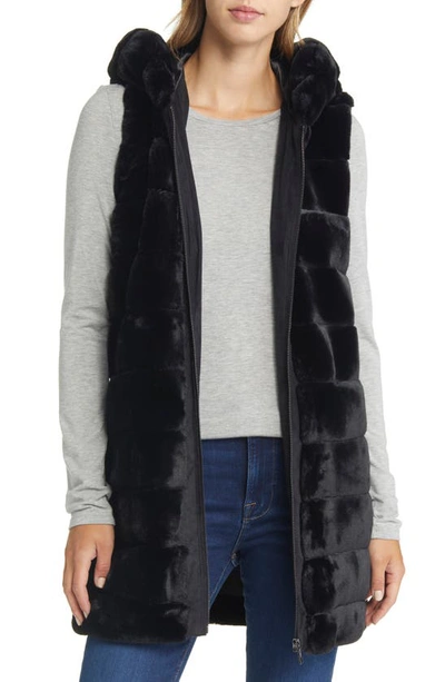 Via Spiga Hooded Faux Fur Vest In Black