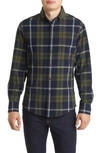 Mizzen + Main City Trim Fit Plaid Stretch Flannel Button-down Shirt In Olive Navy Large Plaid