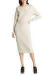 Treasure & Bond Long Sleeve Midi Sweater Dress In Beige Oatmeal Medium Heather