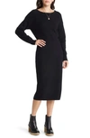Treasure & Bond Long Sleeve Cotton Blend Rib Sweater Dress In Black