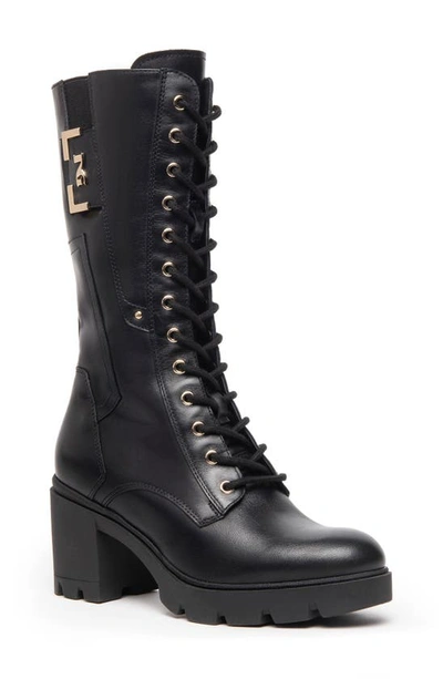 Nerogiardini Calfskin Logo Heeled Moto Boots In Black