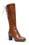 Nerogiardini Corset Leather Tall Platform Booties In Cognac
