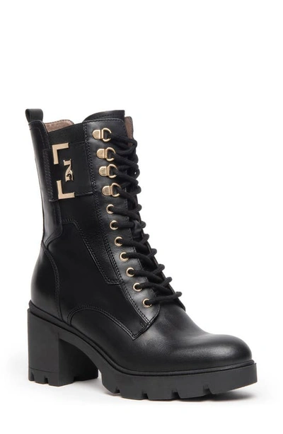 Nerogiardini Calfskin Logo Heeled Moto Booties In Black