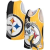 Mitchell & Ness Men's  Troy Polamalu Black, Gold Pittsburgh Steelers Retired Player Graphic Tank Top In Black