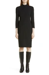 Akris Belted Long Sleeve Wool Blend Dress In Black