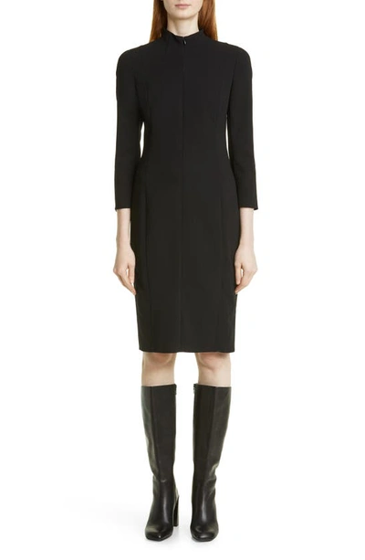 Akris Belted Long Sleeve Wool Blend Dress In Black