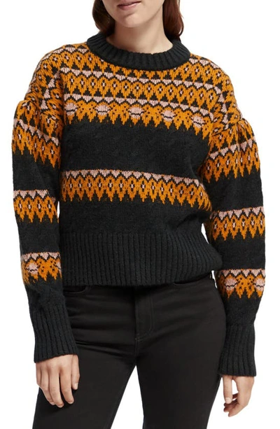 Scotch & Soda Fair Isle Knit Sweater In Black