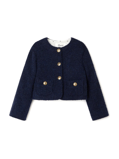 Bonpoint Kids' Girls Navy Blue Bouclé Jacket