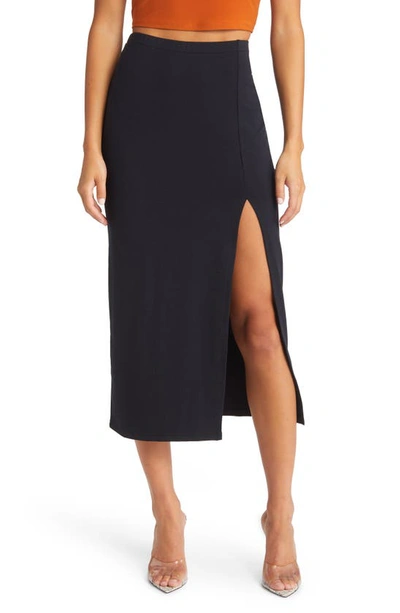 Open Edit Slit Hem Midi Skirt In Black