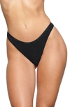Skims Logo Trim Stretch Cotton Dipped Thong In Soot