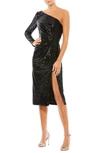 Ieena For Mac Duggal Sequin One-shoulder Sheath Cocktail Dress In Black