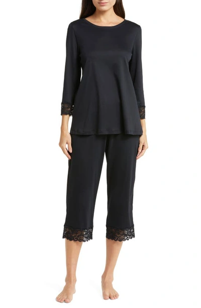 Hanro Moments Lace Trim Crop Pajamas In Black