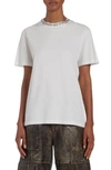 Golden Goose White Crewneck T-shirt With Rhinestone Embellishments On The Collar And Logo Detail On The Rear In Vintage White