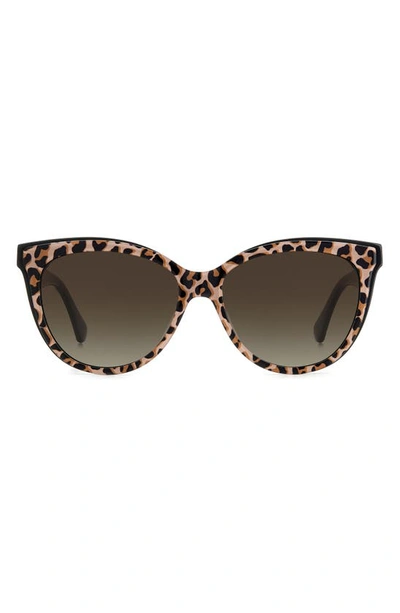 Kate Spade New York Daeshas 56mm Polarized Cat Eye Sunglasses In Black Leopard / Brown Gradient