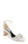 Badgley Mischka Teela Crystal Ankle Strap Sandal In Soft White