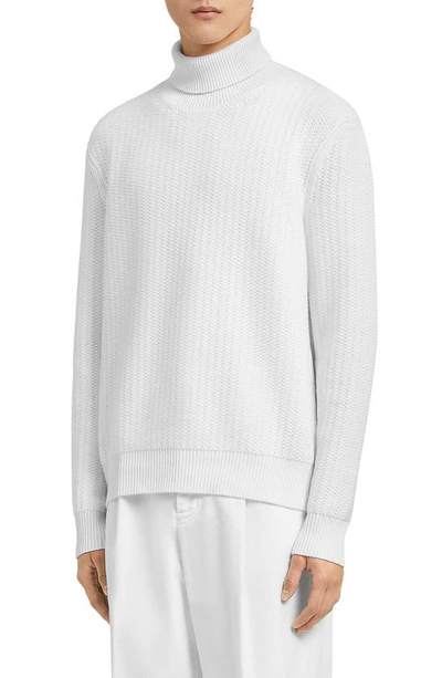 Zegna Oasi Textured Cashmere Turtleneck Sweater In Ivory