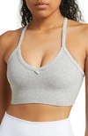 Alo Yoga Seamless Rib Low Back Sports Bra In Athletic Heather Grey