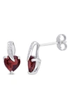 DELMAR GARNET HEART & DIAMOND STUD EARRINGS