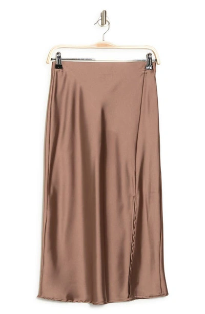 Renee C Satin Slit Midi Skirt In Dune