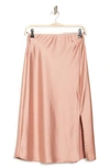 Renee C Satin Slit Midi Skirt In Rose