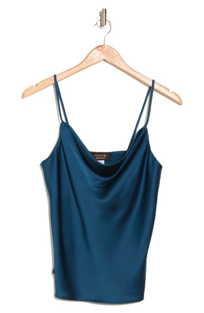 Renee C Satin Cowl Neck Camisole In Teal
