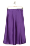 Renee C Solid Satin Midi Skirt In Dark Purple