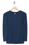 Renee C Puff Sleeve Crew Neck Top In Teal